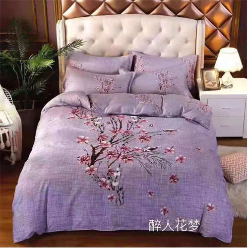 Beautiful  Purple Flower  Designed Bed sheet with 2 Pillow and 1 Blanket Cover